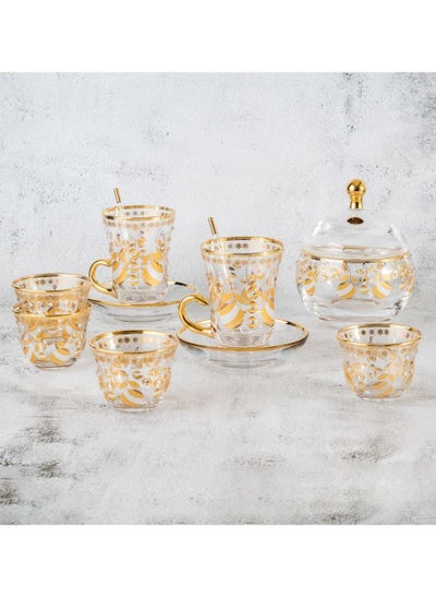 Buy Crystal tea and coffee set 49 pcs gold color in Saudi Arabia