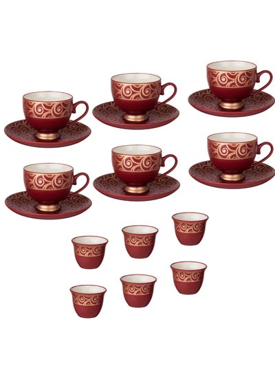 Buy 18 pieces A Saudi porcelain Tea And Coffee Set Consisting Of 6 Tea + 6 Tea Saucers + 6 Saudi Coffee in Saudi Arabia