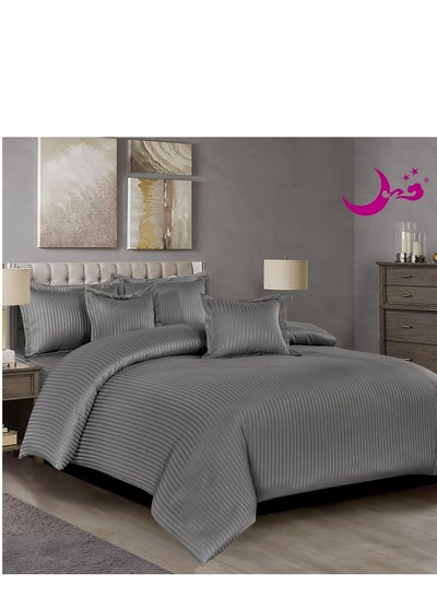 Buy Gray 4-Piece Striped Single Size Hotel Bedding Set in Saudi Arabia