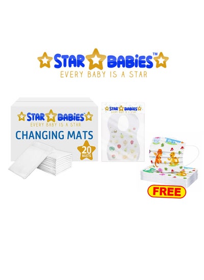 Buy Combo Pack Disposable Changing Mat 20Pcs Disposable Mask 5Pcs Bibs 30Pcs in UAE