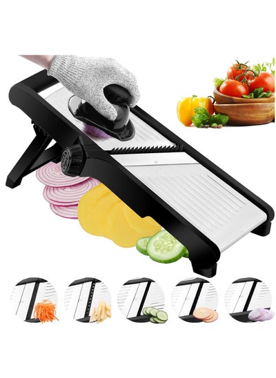 اشتري Mandoline Food Slicer, Adjustable Mandoline Slicer for Kitchen, Stainless Steel Mandolin Vegetable Chopper for Potato, Vegetable Slicer Julienne Cutter, Black في السعودية