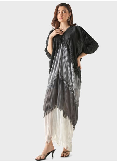 Buy V-Neck Fringe Color Block Dress in Saudi Arabia