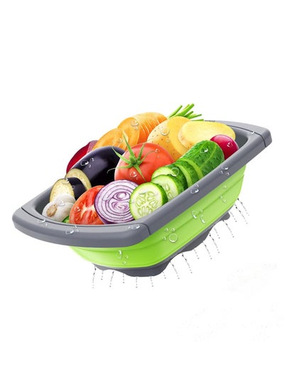 Buy Kitchen Colander Collapsible - Colander Strainer Over the Sink with Extendable Handles For Veggies, Fruit and Pasta (Green) in UAE