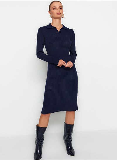 اشتري Navy Blue Midi Knitwear Polo Neck Dress TWOAW22EL1376 في مصر