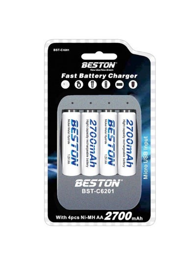 Buy Beston Charger C-6201 AA + 4 PCS 2700 mAh: Charger bundled with four AA batteries boasting a capacity of 2700 mAh for extended usage. in Egypt