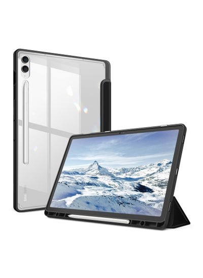 Buy Hybrid Slim Case for Samsung Galaxy Tab S9 FE+ Plus/Galaxy Tab S9+ Plus 12.4 Inch 2023 with S Pen Holder, Shockproof Cover with Clear Transparent Back Shell, Auto Wake/Sleep, Black in UAE