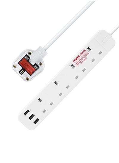 اشتري 9.8 Ft Protector Power Strip 4 Widely Outlets with 3 USB Ports, with 6.5 Feet Extension Cord, Flat Plug, Wall Mount, Desk USB Charging Station,White في الامارات