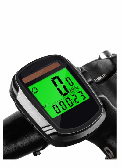 اشتري Bike Computer with Solar Energy Bicycle Speedometer and Odometer Wireless Waterproof Cycling Computer LCD Backlight Automatic Wake-up & Multi-Functions في الامارات