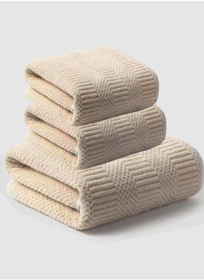 Buy 3 Pcs Bath Towel Set, Coral Fleece Soft Absorbent Household Towel, Soft & Absorbent Bathroom Towels Set(1*70x140cm Bath Towel, 2*73x33cm Hand Towel)- Light Brown in Saudi Arabia