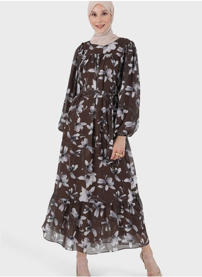 Buy Balloon Sleeve Floral Printed Dress in UAE