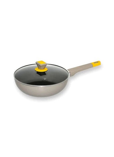 Buy Non-Stick Wok/ Kadhai With Glass Lid For Stir Frying, Steaming,Deep Frying, Boiling, Searing, Making Soup, Smoking And Roasting Nut Kadhai 24 Cm Diameter With Lid 2 L Capacity  (Aluminium, Non-Stick) in UAE