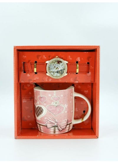 Buy Watch & Mug Gift Box Carefully Packed for Gifting to Lover Women Girls Birthday Anniversary Wedding Multicolor 19x17x10cm in UAE