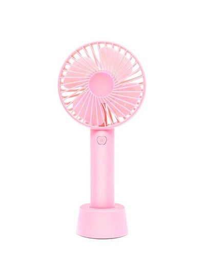 Buy Mini Handheld Fan Portable Rechargeable Battery Operated Cooling Desktop with Base 3 Modes for Home Office Travel Outdoor (Pink) in UAE