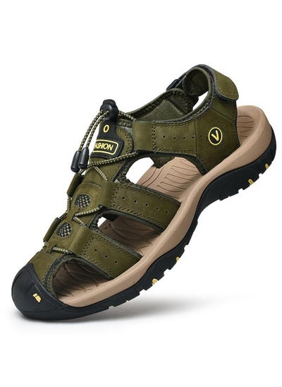 اشتري Summer Plus Size Men's Outdoor Sports Baotou Genuine Leather Sandals Casual Kick-proof Rubber Sole Beach Shoes في السعودية