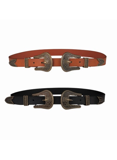 اشتري Two belts Black and Havan with double vintage color buckles في مصر