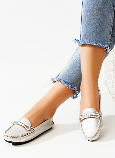 Buy Elegant, High-quality Leather Flat Ballerina With A Bow On The Front-SILVER in Egypt