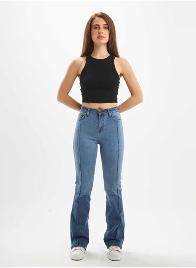 Buy High-Waist Medium Washed Pin-Tuck Degrade Flared Jeans. in Saudi Arabia