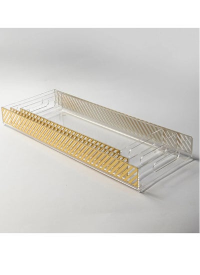 Buy Acrylic rectangular serving tray set with golden sides, 3 pieces in Saudi Arabia