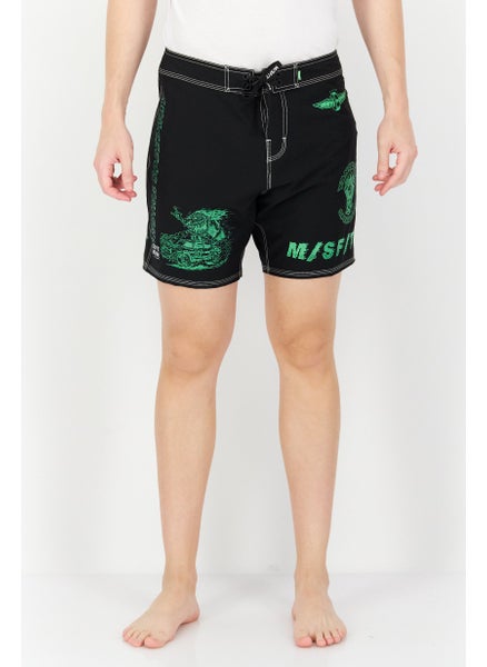 Buy Men Printed Board Shorts Swimwear, Black/Green in UAE