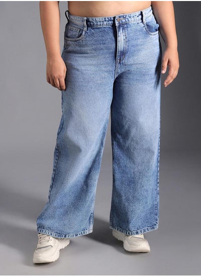 Buy Plus Size Relaxed Fit High Rise Faded Jeans in Saudi Arabia