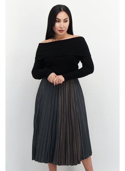 اشتري Women Textured Midi Dress, Black/Grey Combo في الامارات