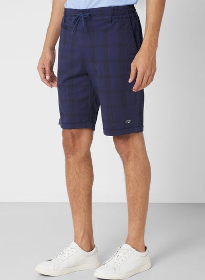 Buy Men Checked Mid-Rise Slim Fit Sports Shorts in UAE