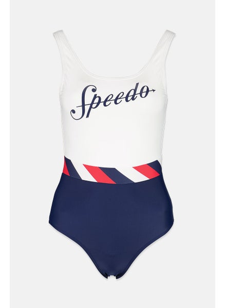 اشتري Women One Piece Graphic Print Swimsuit, White and Navy في السعودية