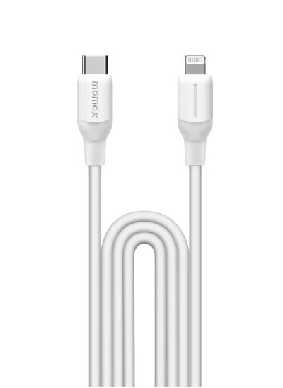 Buy Momax Flow USB-C to Lightning 1.2m Silicone Cable, Fast Charging and Data Transfer, Apple MFi Certified, White in Saudi Arabia