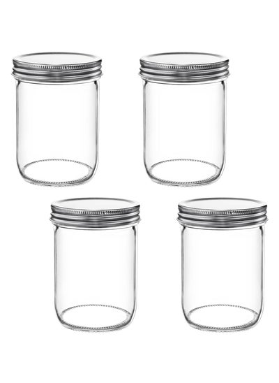 اشتري Wide Mouth Jars 4 Pack - 16 oz Glass Jars with Lids for Airtight Food Storage, Canning, Fermenting, Pickling, Decor, Candles, Overnight Oats, Fruit Preserves, Jam, or Jelly في الامارات