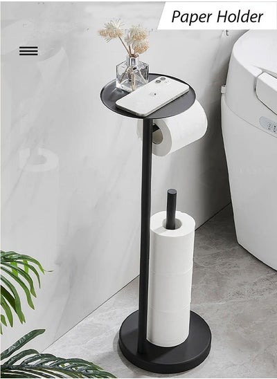 اشتري Toilet Paper Holder Stand with Phone Shelf Bathroom Toliet Decor Decoration Tissue Paper Roll Holder Free Standing Storage for Bathroom Floor Standing Toilet Roll Dispenser(Black) في السعودية