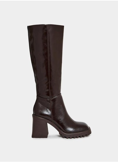 Buy Square Toe Block Heel Knee High Boots in Saudi Arabia