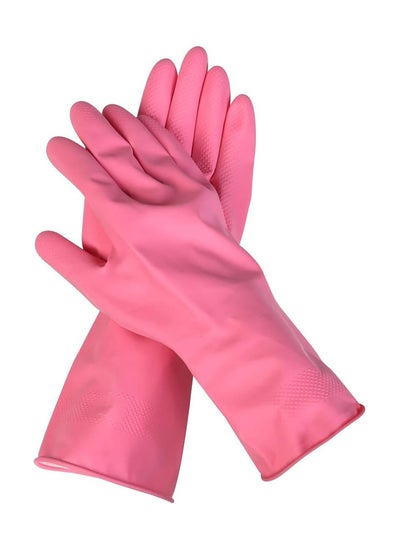 Buy Home Pro Cleaning Gloves Medium Reusable Dishwashing Gloves Rubber Hand Pink Gloves Stretchable Gloves For Washing Cleaning Kitchen Long Dish Glove For Household(Pink) in UAE