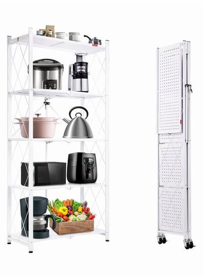 Buy Foldable Storage Shelves on Wheels, 5 Tier Shelves for Storage, Large Capacity Metal Shelving Units, No Assembly Storage Rack for Garage, Kitchen, Basement, Kitchen Shelf Organizer in Saudi Arabia