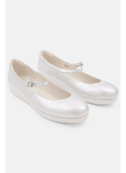 اشتري Women F-Pop Mary Jane Slip On Flat Shoes, Silver في السعودية