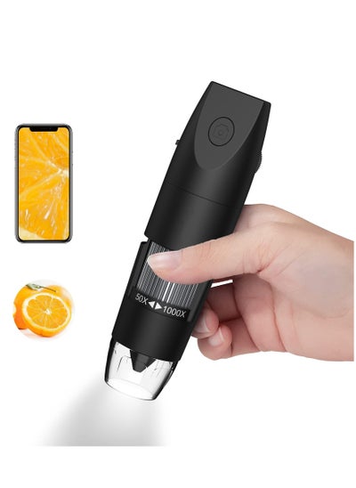 اشتري Wireless Digital Microscope, Handheld USB Microscope, 50x to 1000x Zoom, Fixed Focus HD Magnifier with LEDs, Compatible with iPhone, Android, MacBook, Windows PC (Black) في السعودية