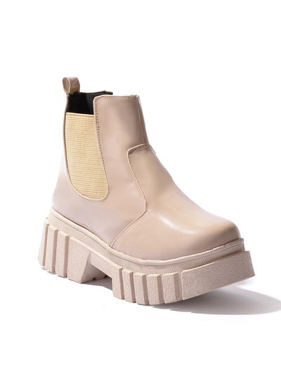 Buy Uncle High Quality Glossy Leather Boot 2-BEIGE in Egypt
