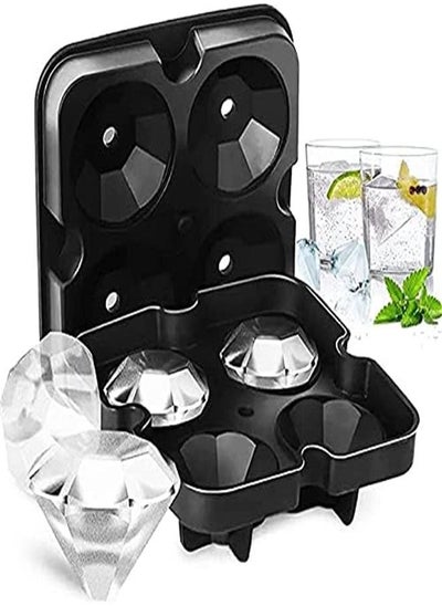 Buy Goolsky Ice Cube Tray 3D Diamond Ice Mold Reusable Silicone Ice Maker 4 Shaped Ice Cube Molds with Lid-Black in UAE