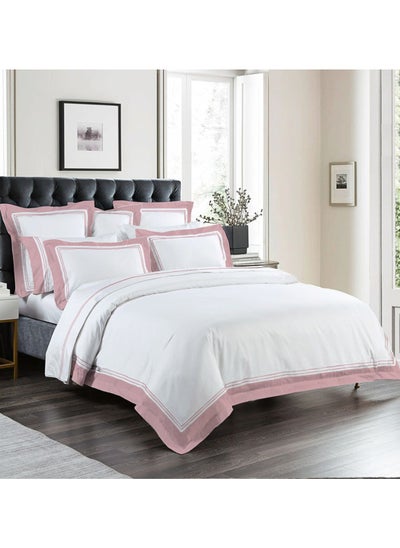 Buy Hometex Design 100% Combed Cotton Percale 250 TC Quilt Cover Set Duvet Cover King Size 100% Long Staple Cotton 1 Duvet Cover 230x240cm & 2 Pillow Cover 50x75cm with Button Closure Rose Colour in UAE