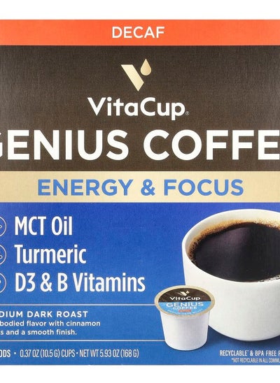 اشتري Genius Coffee Medium Dark Roast Decaf 16 Pods 0.37 oz (10.5 g) Each في الامارات