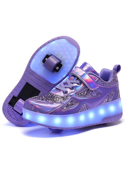 Buy Unisex Kids Roller Skates Shoes USB Charging, Girls Boys LED Roller Skate Shoes with Double Wheels Retractable Technical Skateboarding in Saudi Arabia