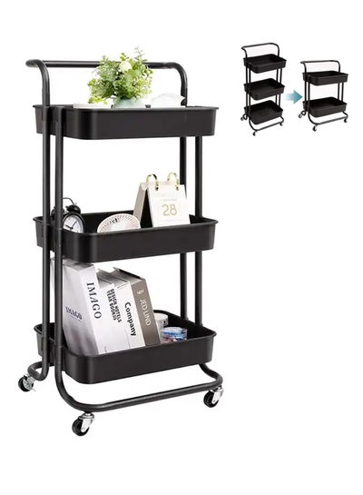 Buy 3-Tier Rolling Utility Storage Stand Movable Rolling Cart Large Capacity Storage Holder Craft Cart Multipurpose Organizer Shelf With Handles And Lockable Wheels for Kitchen,Bathroom,Living Room(Black) in UAE