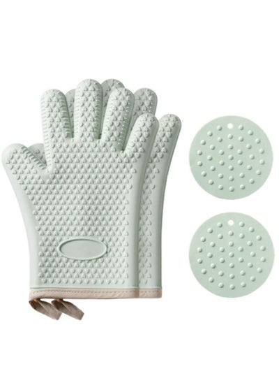 اشتري Oven Mitts, KASTWAVE Professional Heat Resistant Gloves Non-Slip Hand Protective Cooking Silicone and Cotton Double-Layer Glove BBQ في السعودية