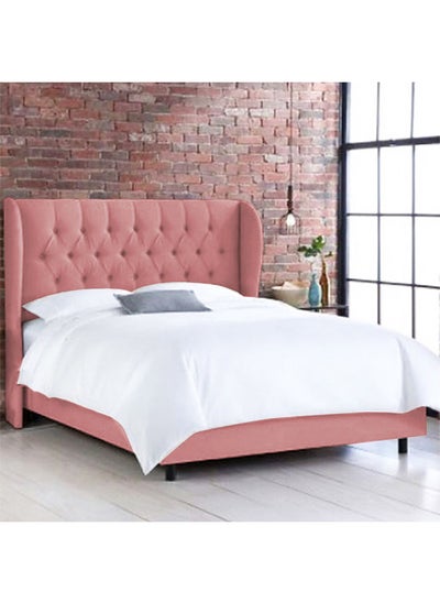 Buy Roma | Wooden Bed Frame Upholstered in Velvet - Light Pink in Saudi Arabia