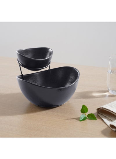 Buy Nera 2-Piece Serving Bowl With Metal Stand - Black in UAE