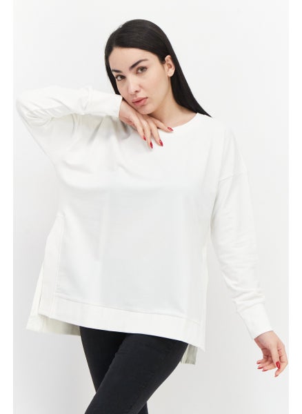 Buy Women Crew Neck Long Sleeve Plain Sweatshirt, White in UAE