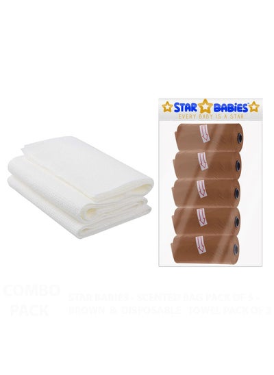 Buy Combo Pack Scented Bag Pack Of 5 With Dispsoable Towel Pack Of 3   Brown in UAE