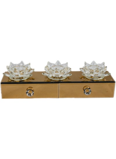 Buy Crystal Clear Crystal Lotus Tealight Candle Holder 4.5 inch with Mirror Box Organizer Modern Storage for Cosmetic Makeup and Woman Jewelry 2 Drawer Tiered in UAE