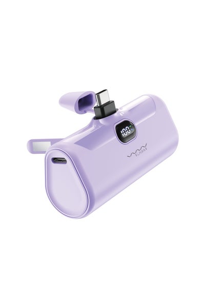 Buy VYVY Q05 Capsule Power Bank 5000mAh Type C Compact and small with Digital LED Display (With Stand and Led light) Purple in UAE