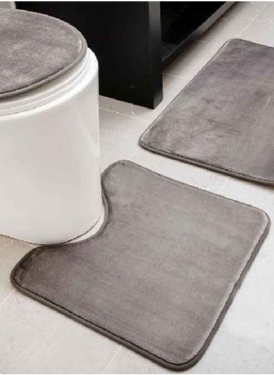 Buy 4-Piece Ultra Absorbent Polyester Bath Mat Set Grey 80 x 50 cm in Saudi Arabia