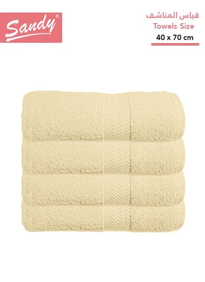 Buy Sandy Premium Hotel Quality Hand Towel 100% Cotton Made in Egypt - 600 GSM, Soft Quick Drying and Highly Absorbent (4 Pack - 40x70 cm) - Tan in Saudi Arabia